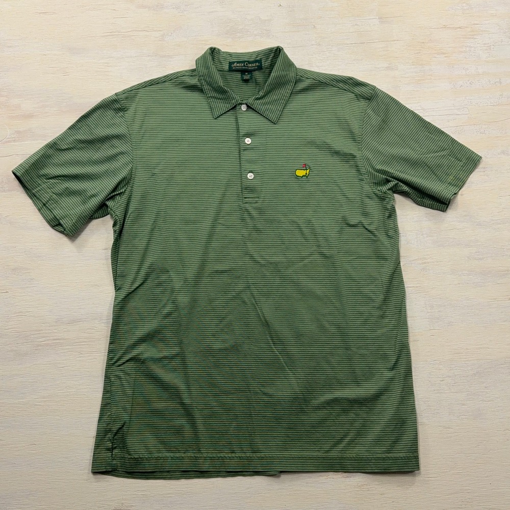 Amen Corner Polo Shirt Masters Logo Pima Cotton Striped Green Mens Size M